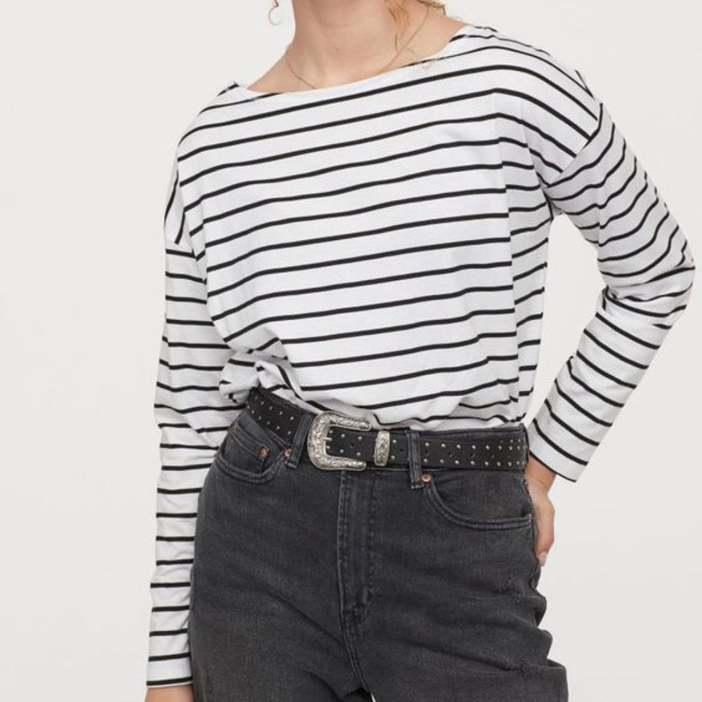 (NWT) H&M - striped boat neck jersey top (xs)